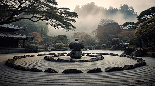 Японский садик для медитаций для практик направления буддизма "дзэн". 